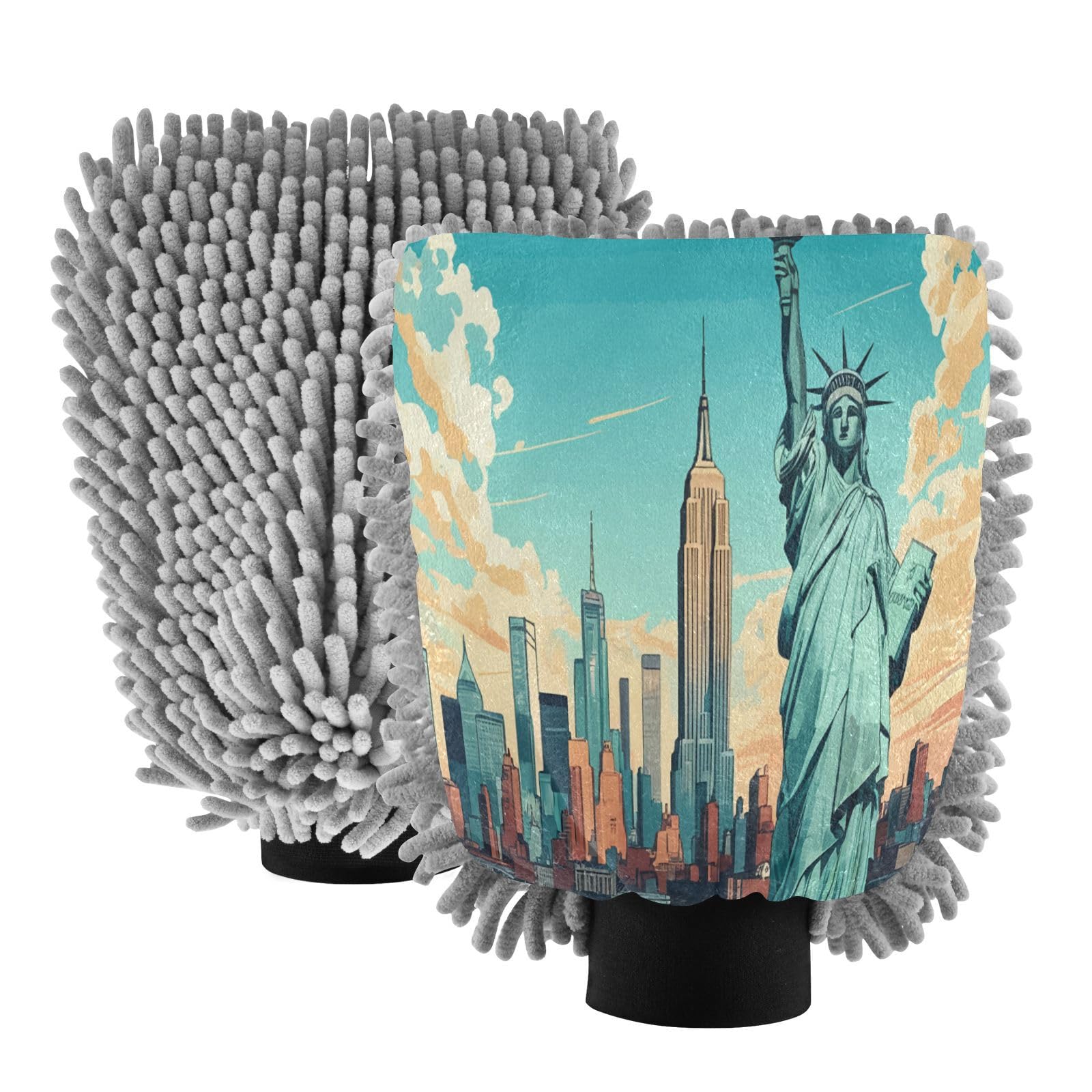STAYTOP Statue of American Goddess Car Wash Mitt Microfiber, 2Pcs Scratch Free Lint-Free, Premium Chenille Microfiber Mitt Car Wash Brush-L