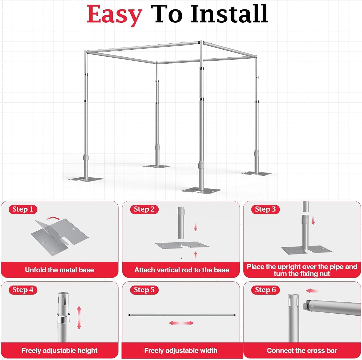 EMART 10ft Square Backdrop Stand Heavy Duty, Pipe and Drape Photo Background Support Kit, Adjustable Metal Frame with Flat Base for Wedding Birthday Party Decorations