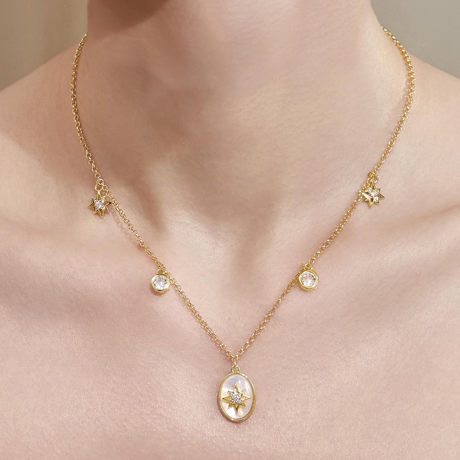 Cicy Bell Women's 14k Gold Plated Necklace Oval Shell Pearl Cubic Zirconia Elegant Necklaces Trendy Jewelry Gift For Lover Mom Wife - Image 3