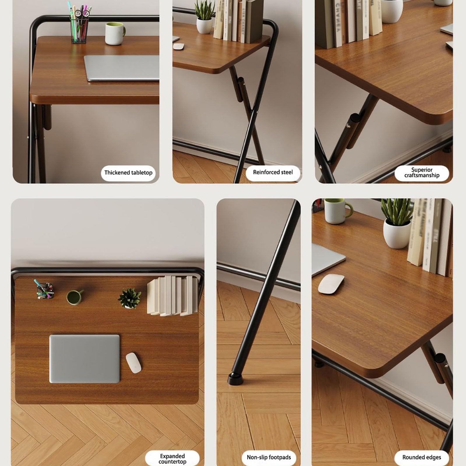 Scrivania pieghevole, postazione di lavoro compatta per computer, studio pieghevole multiuso, nessun assemblaggio necessario, ideale per l'ufficio domestico Wood,60 * 40CM
