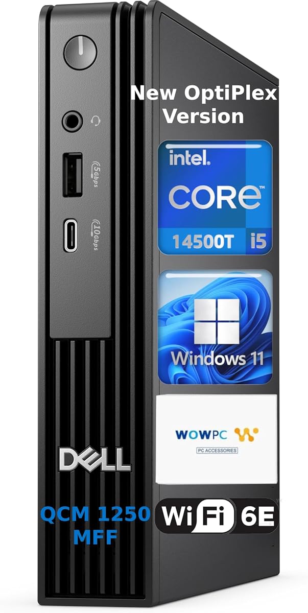 Dell Pro Micro QCM1250 Mini Desktop Computer, New OptiPlex Version AI PC for Business&Home, Intel Core i5-14500T, 16GB DDR5, 256GB PCIeSSD, Dual 4K Display Support, USB-C, Win11, WOWPC Recovery Bundle