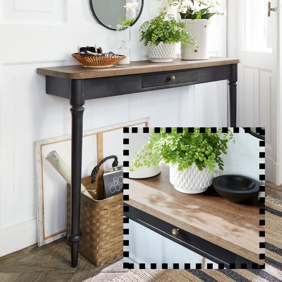 Wooden Expert 120Cm Premium Aesthetic Console Table with Storage | Narrow Wooden Entryway Accent Table | Solid Modern Two-Tone Design Design for Living Room, Hallway, Foyer, Entrance (Without Drawer)