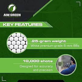 Aim Green Biodegradable Airsoft BBS, Premium-Grade 6mm Airsoft BBS, 20g, 25g, 32g, 36g, 40g, 2,500, 5,000, 10,000 Count
