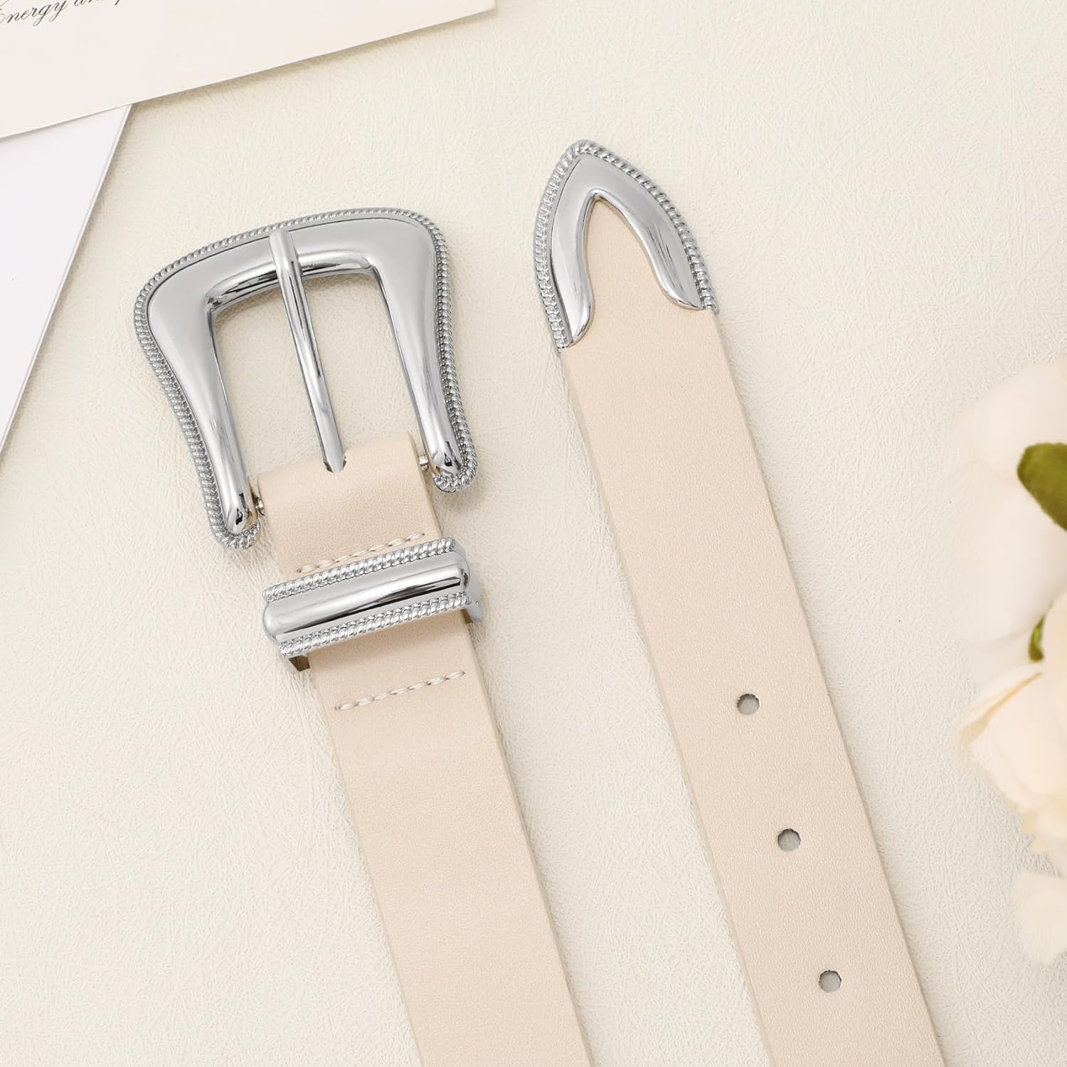 XZQTIVE Women's Leather Belt for Jeans Pants Dresses Fashion Ladies Western Leather Belt Silver Buckle - Image 7