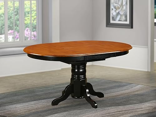 Miniatura 2 de East West Furniture AAVT-BLK-TP Avon Mesa de comedor de cocina, una mesa ovalada de madera maciza con hoja de mariposa y base de pedestal, 42 x 60