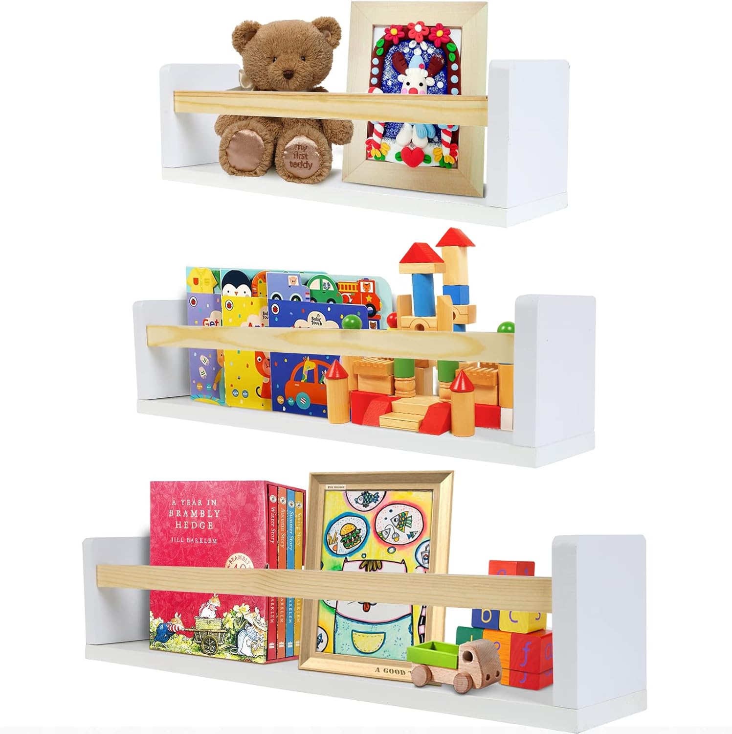 VARXIL Nursery Book Shelves Set of 3 Floating Bookshelf