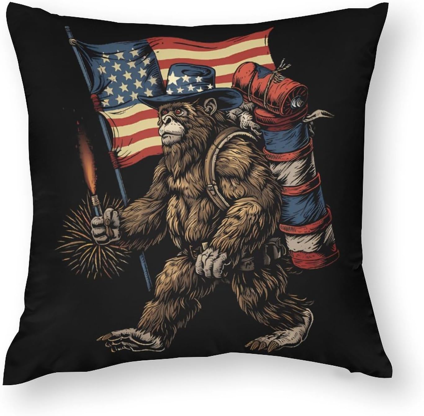 Camping Bigfoot U.S. Flag Printed Throw Pillow Case 4 Pcs Soft Pillowcases Pillows Covers Sofa Bed Decor 12/14/16/17/18/20/22/24/32 Inches