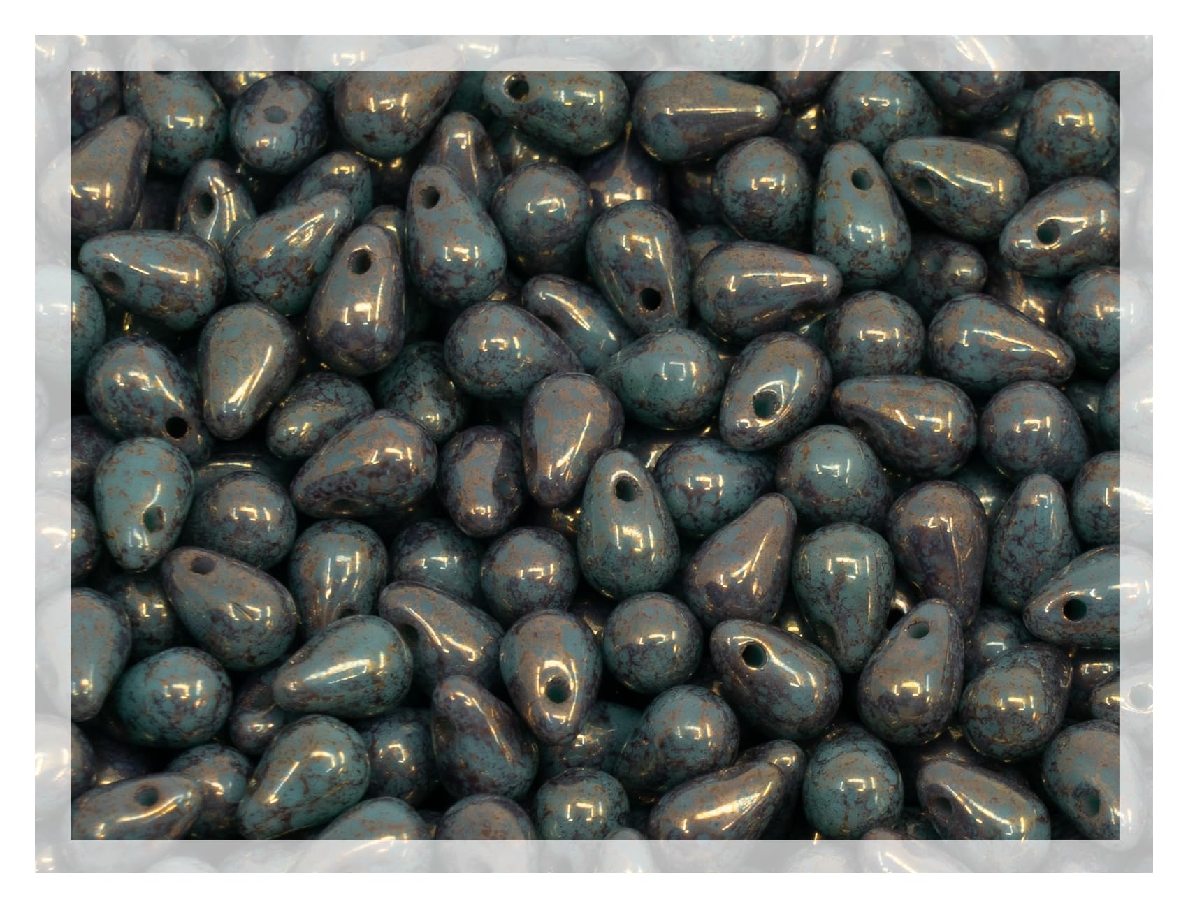 60 g Mix of Unique Czech Bohemia Glass Pressed Beads, Rocailles, Opaque Turquoise Green Copper Crystal Silver, Matte and Glossy, Hand Made BCV — view 82