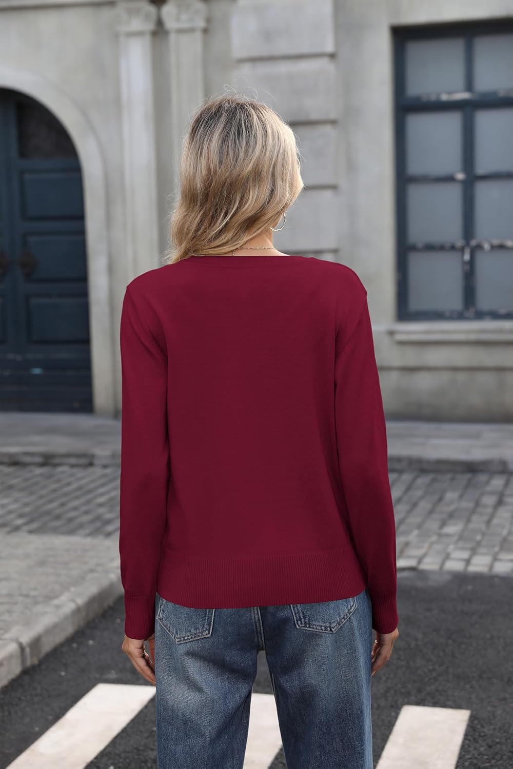 Bettysays Women's Lightweight Button Down Cardigan Casual Long Sleeve Crew Neck Soft Knit Cardigans Sweater - Image 2