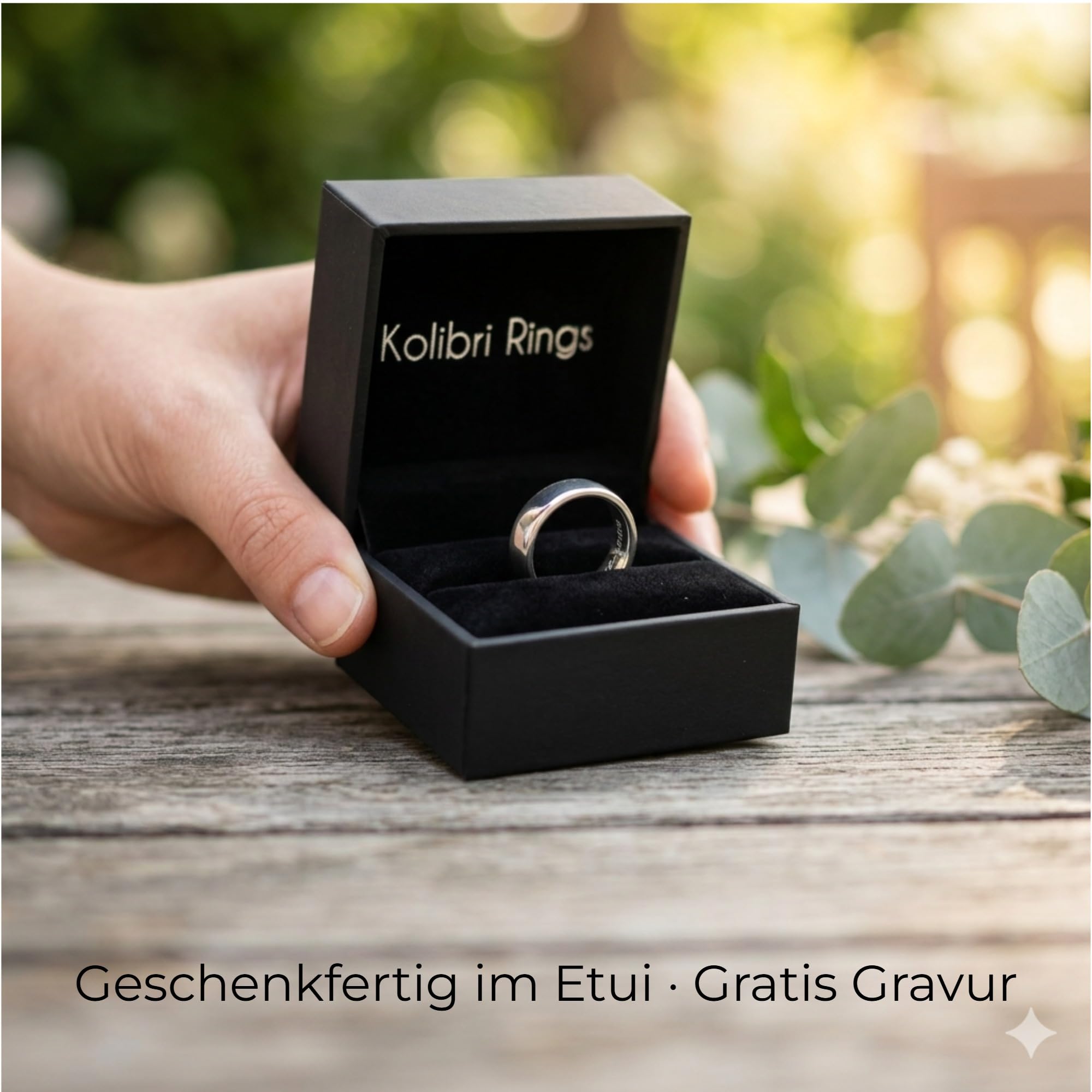 Kolibri Rings Partnerring 925 Sterling Silber | Schlichter Unisex Freundschaftsring | Ehering für Herren und Damen Made in Germany in 21 Größen | Gratis Gravur und Etui