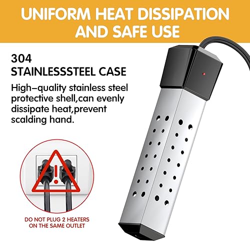 Miniatura 4 de Calentador de agua de inmersión de 2000 W para uso en piscina y cubo, calentamiento rápido con termómetro digital LCD, protector de acero inoxidable