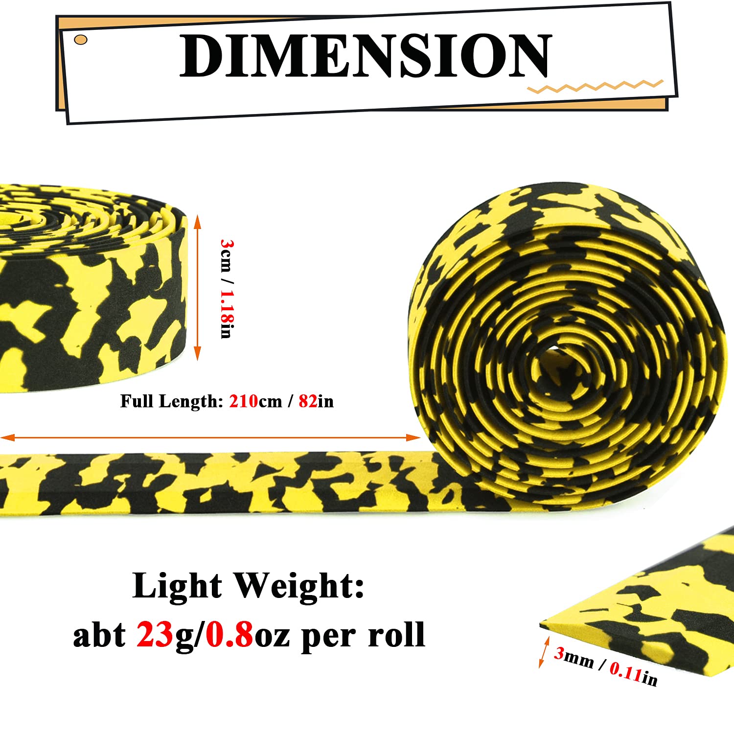 KINGOU Black & Yellow Camouflage EVA Road Bike Handlebar Tape with Bar Plugs - 2PCS Per Set image 2