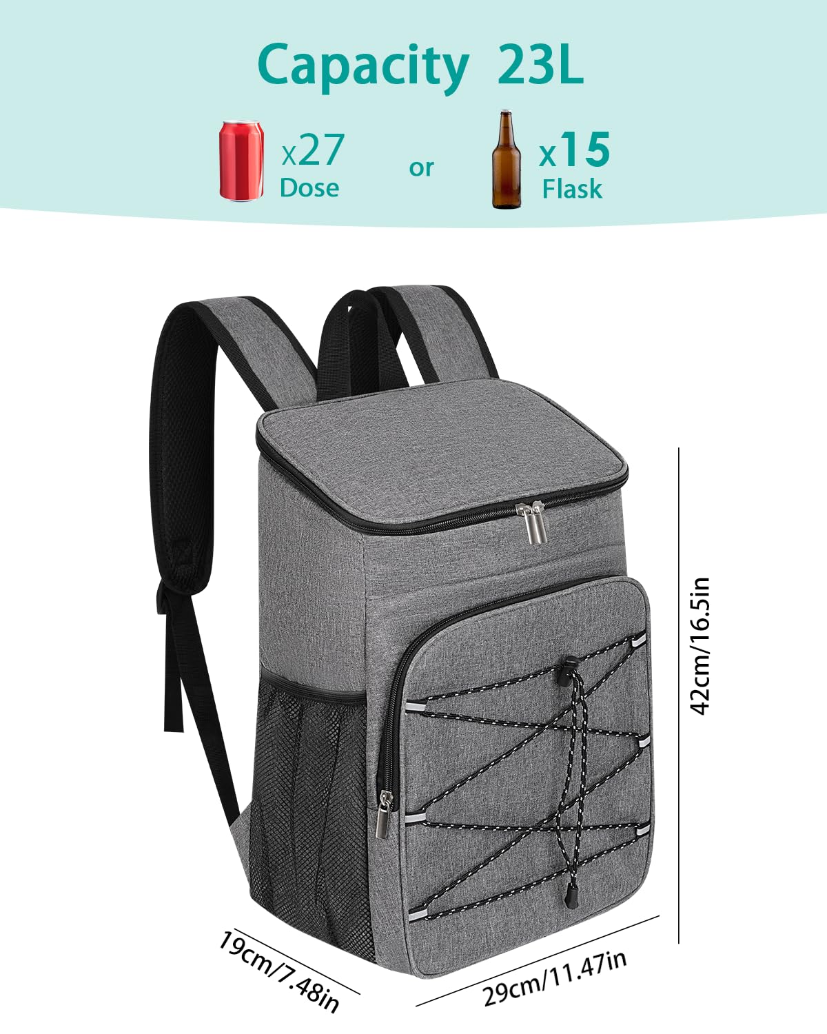 23L Mochila Nevera Isótermica, Grande Bolsa Refrigeradora Bolsa de Picnic Cooler Portatil, Impermeable Prueba de Fugas Alimentos Bolsa Térmica, para la Playa,Verano Camping,Picnics,Senderismo - Gris