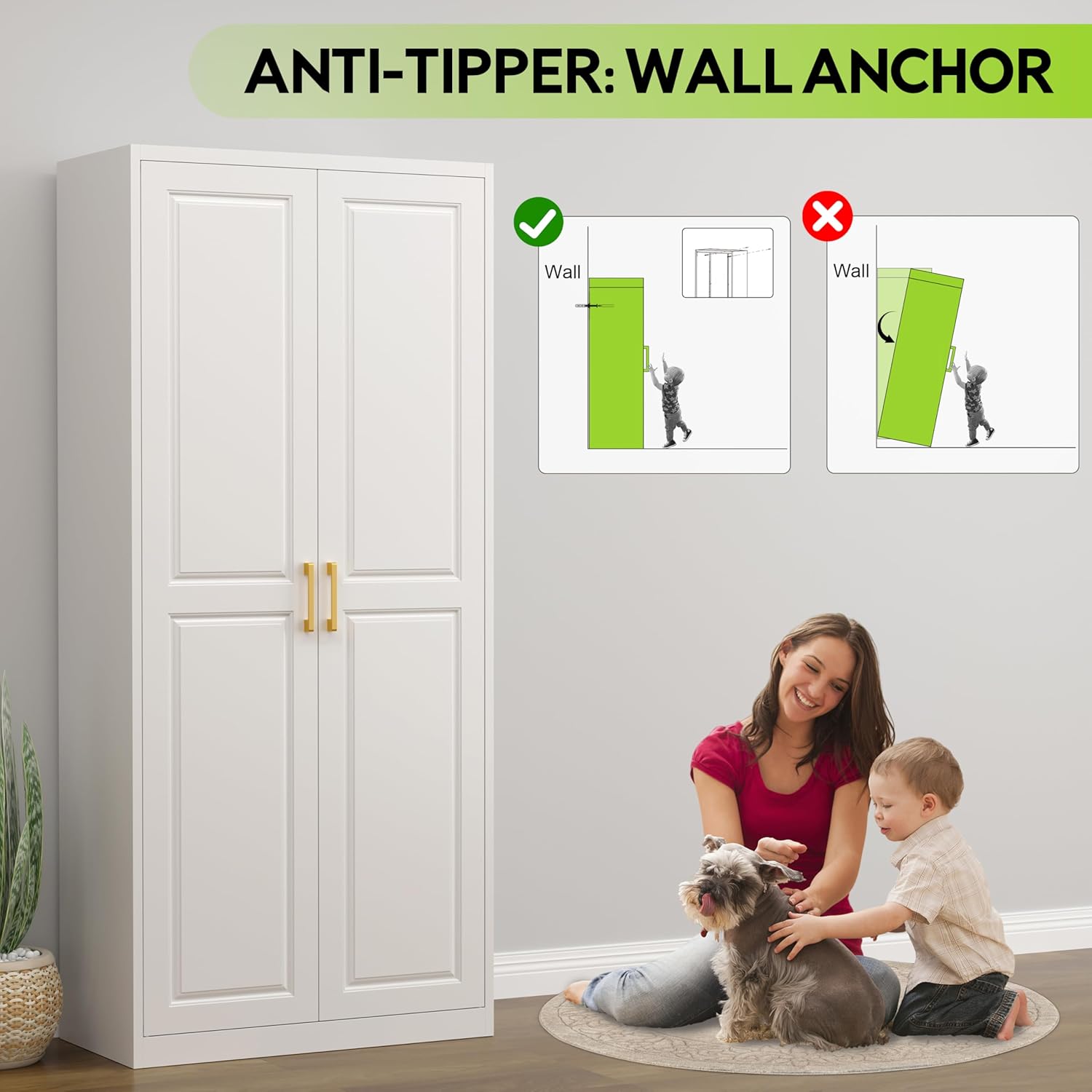 Armoire Wardrobe Closet with Doors, 71'' Wardrobe Cabinet with Hanging Rod, Metal Closet with 2 Adjustable Shelves for Bedroom School, Employee, Gym, Armarios De Ropa para Dormitorio, White - Image 6