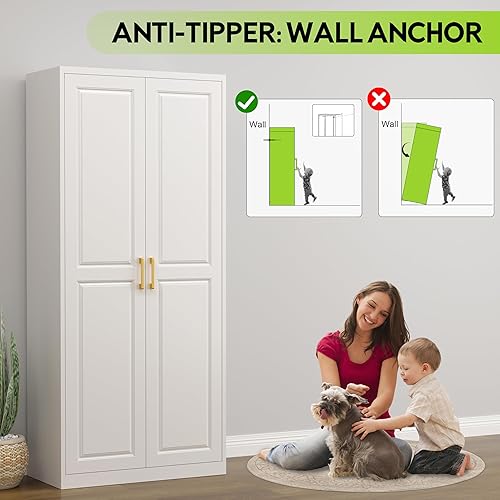 Vista 6 de Armario Armario con puertas, armario de 71 pulgadas con barra para colgar, armario de metal con 2 estantes ajustables para dormitorio, escuela