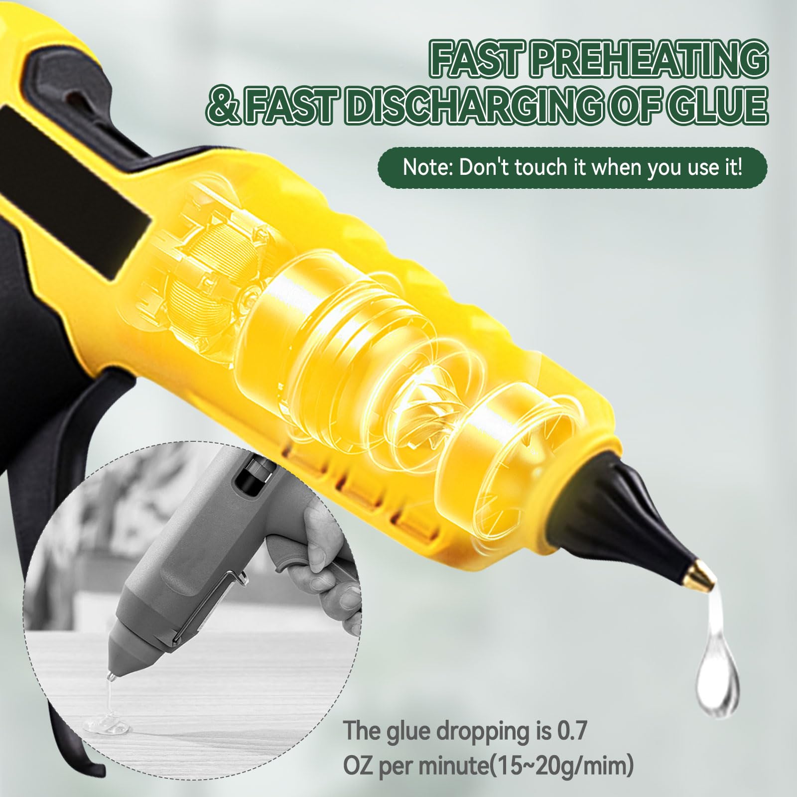 Akku-Heißklebepistole für Dewalt 20 V, 100 W, Dual-Power-Heißklebepistole zum Basteln, mit 30 Stück Klebepistolen-Sticks, 11 mm, für Heimwerker, Kunst, Handwerk (ohne Batterie)