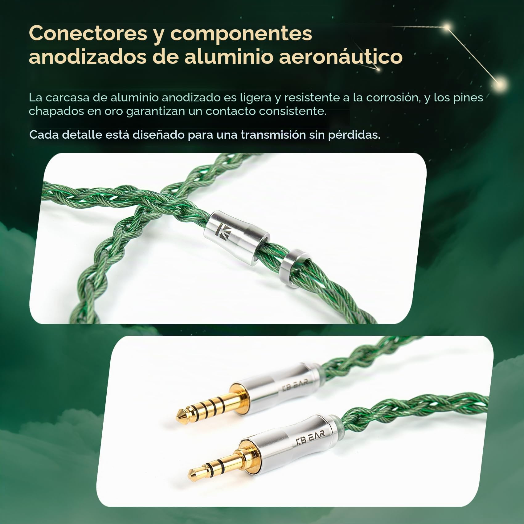keephifi KBEAR Aegis IEM - Cable de auriculares Hi-Fi de 4 núcleos, cable de 120 cm para auriculares Shu-re AONIC 215, U-E900, TIN-HIFI P1/T2/T3/T4 Plus/ T2 Evo (MMCX, conector de 4,4 mm)