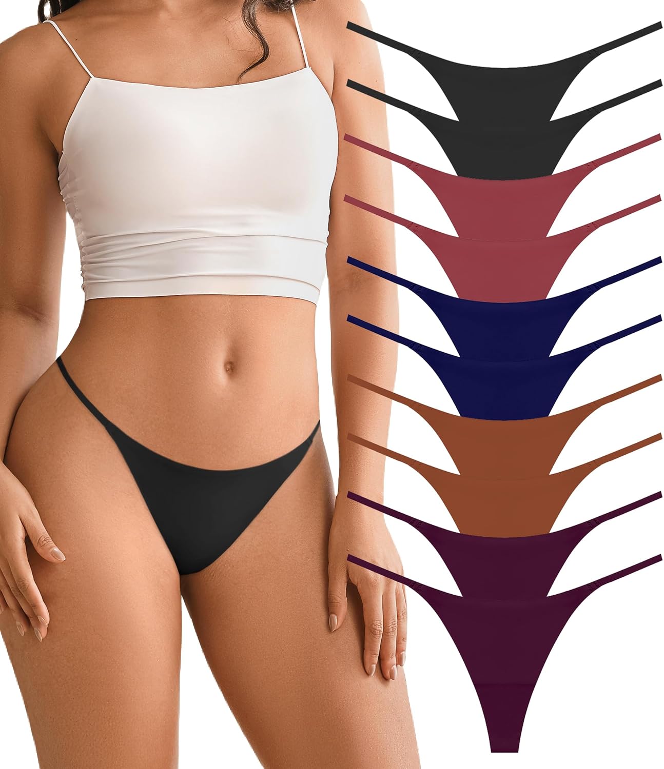 DEANGELMON Seamless G-string Thongs for Women - No Show Thong Underwear Low Rise Stretch Panties Workout Pack