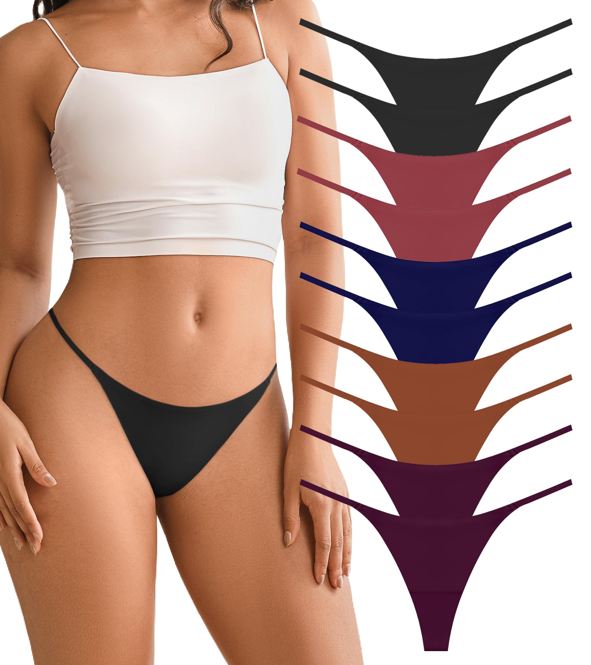 DEANGELMON Seamless G-string Thongs for Women - No Show Thong Underwear Low Rise Stretch Panties Workout Pack