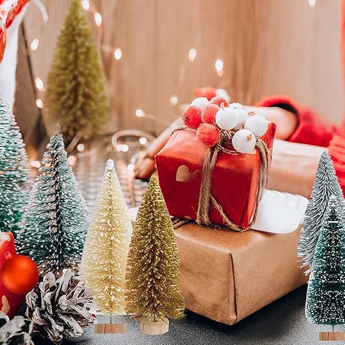Miniatura 6 de Artificial Mini Christmas Trees, 30 Pcs Sisal Snow Pines in 5 Sizes, Crafting Displaying Decoration, Tabletop Xmas Tree for Home, Party