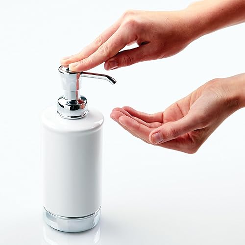 Miniatura 8 de iDesign Dispensador de jabón de cerámica y acero, bomba de jabón de la colección York, azul marino mateníquel cepillado