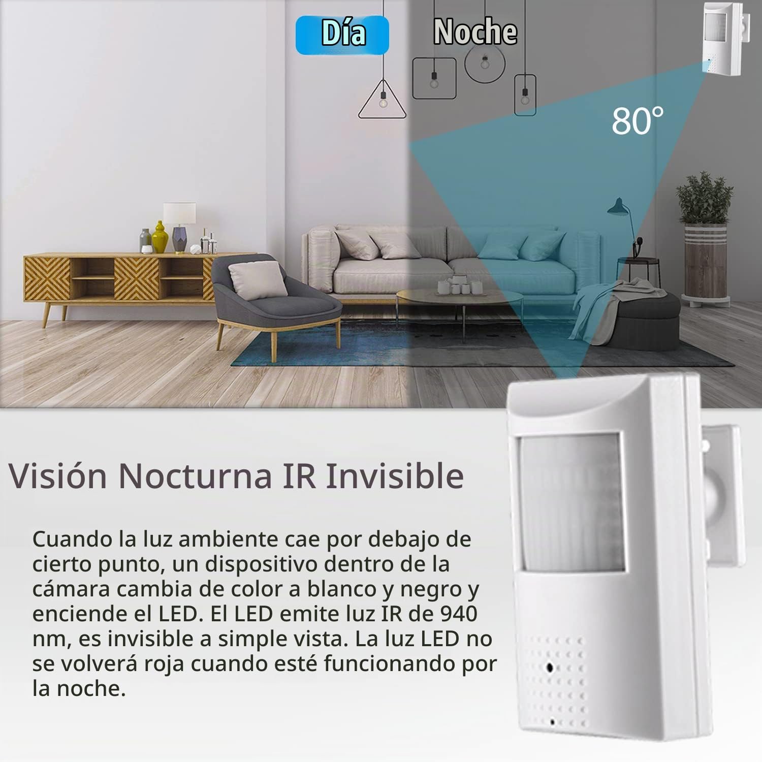 5MP PIR 940nm PoE Cámara IP con Micrófono, 3.7mm Lente 80° LED IR Visión Nocturna CCTV Audio Cámara IP Seguridad Interior, P2P Mini Vídeo PIR CAM Movimiento Detección (IPIR-P-A-HS)