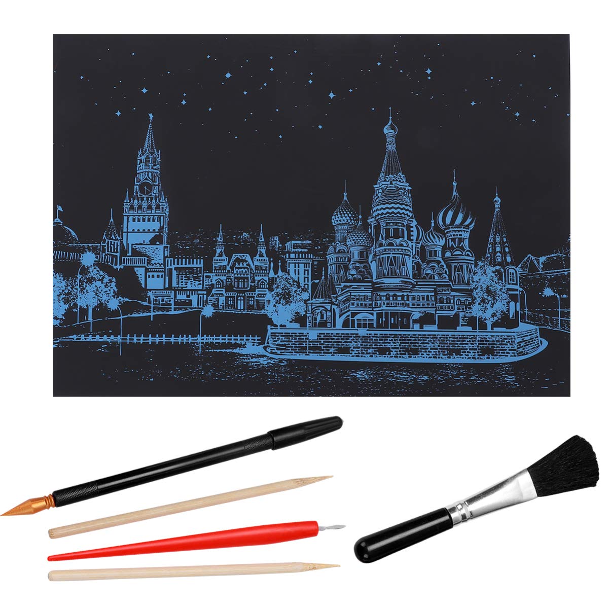 HEALLILY 1 Set Painting Scratch Paper with Scratch Tools Colorful Urban Night Painting Scratch Art Craft Project for Adults and Kids ( 16 X 11 Inch )-picture-30