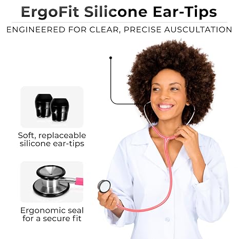Vive Precision Dualhead Stethoscope - Dual Head Diaphragm Bell for Nurses, ER, Cardiology, Veterinary (Pink)