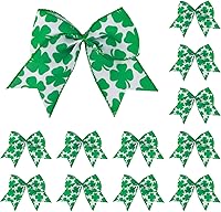 Vista 1 de 12 Piezas 6 Pulgadas Verde Trébol Shamrock Corona Lazos Irlandeses de Arpillera para Día Festivo del Día de San Patricio Decoración de Puerta Pared