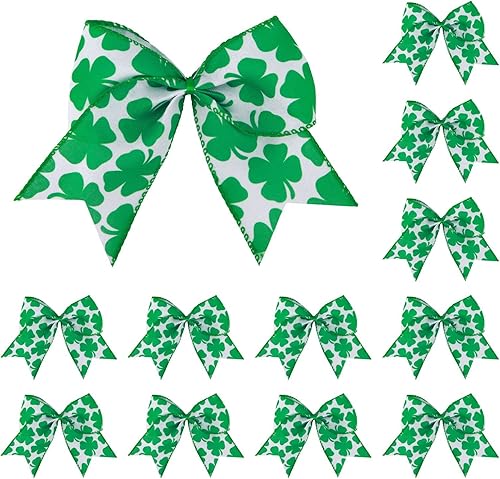 12 lazos de arpillera irlandeses de trébol verde de 6 pulgadas para decoración de pared de puerta de fiesta del día de San Patricio (trébol)