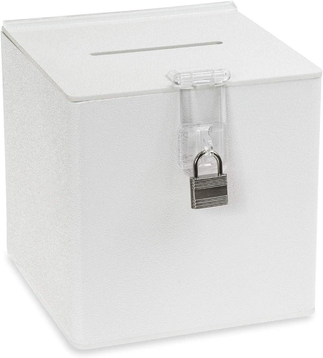 Source One White Cube Donation Box With HASP Suggestion Registration Raffle Bin (6 Inch) 1 Pack