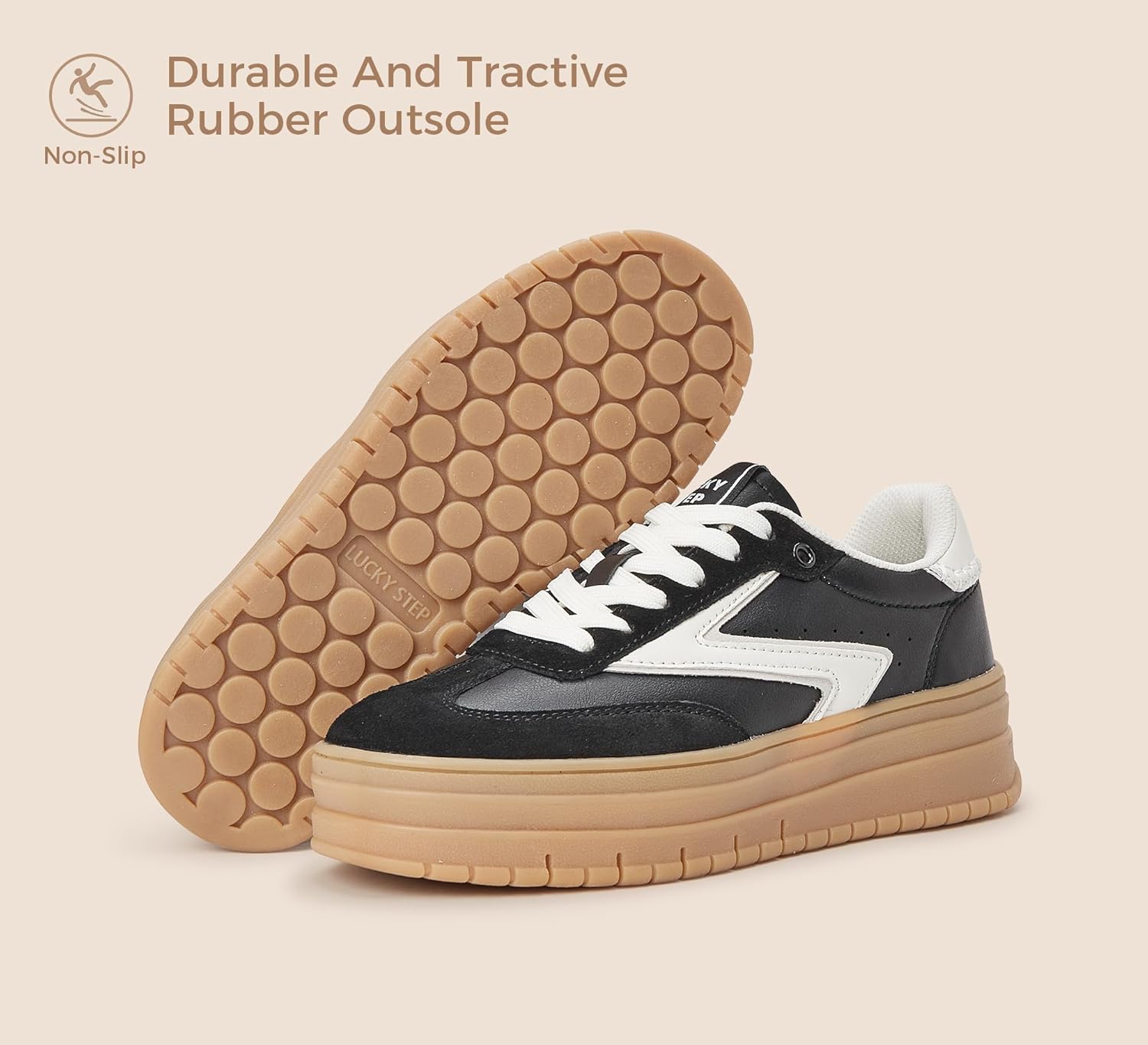 LUCKY STEP Women's Platform Sneakers Gum Sole Suede Casual Classic Retro Rubber Thick Sole Trendy Fashion Tennis Walking Shoes - Image 3