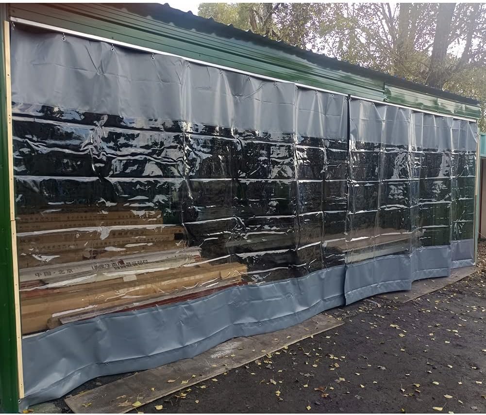 Clear Outdoor Vinyl Curtain with Waterproof Tarp Panel - UV & Weather Resistant for Porches, Screen Rooms, Gazebos - 7.5x3m with Hooks - Durable & Versatile