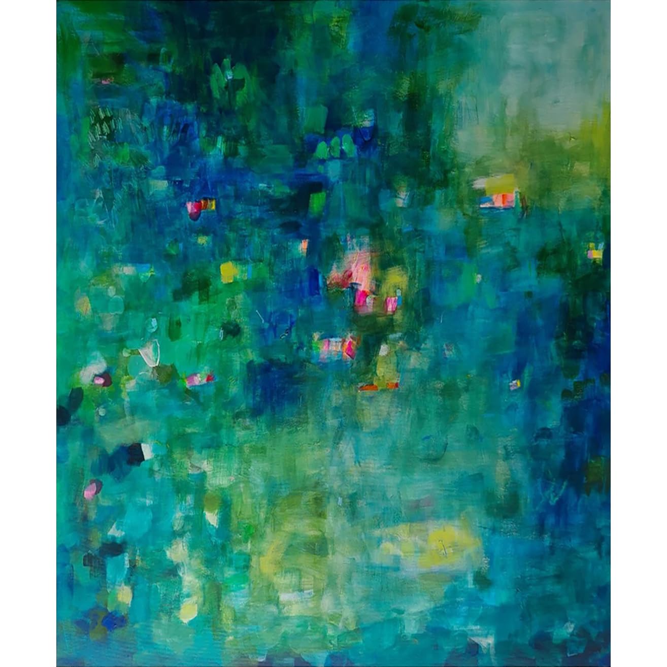 Toperfect 37 dipinti moderni di ninfee originali su tela, pittura acrilica astratta con laghetto di loto, decorazione astratta verde, opere d'arte da giardino contemporanee fatte a mano da insegnanti