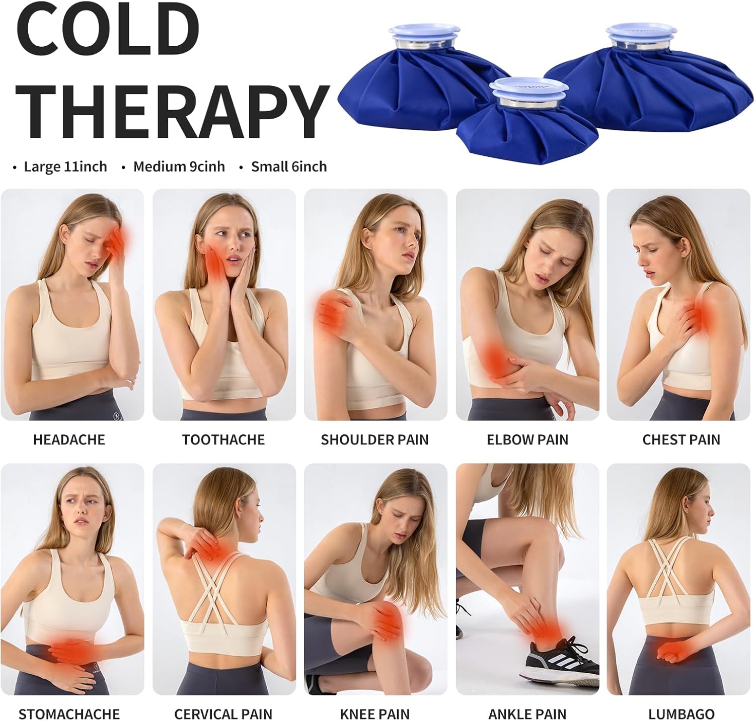 Reusable Ice Pack Ice Bags for Injuries Hot Water Bottle Hot Water Bag Refillable Ice Packs Reusable for Injuries,Pain Relief,Head,Teeth,Wrist,Knees,Hand,Foot,Face,Tendinities,Back,9Inch - Image 3