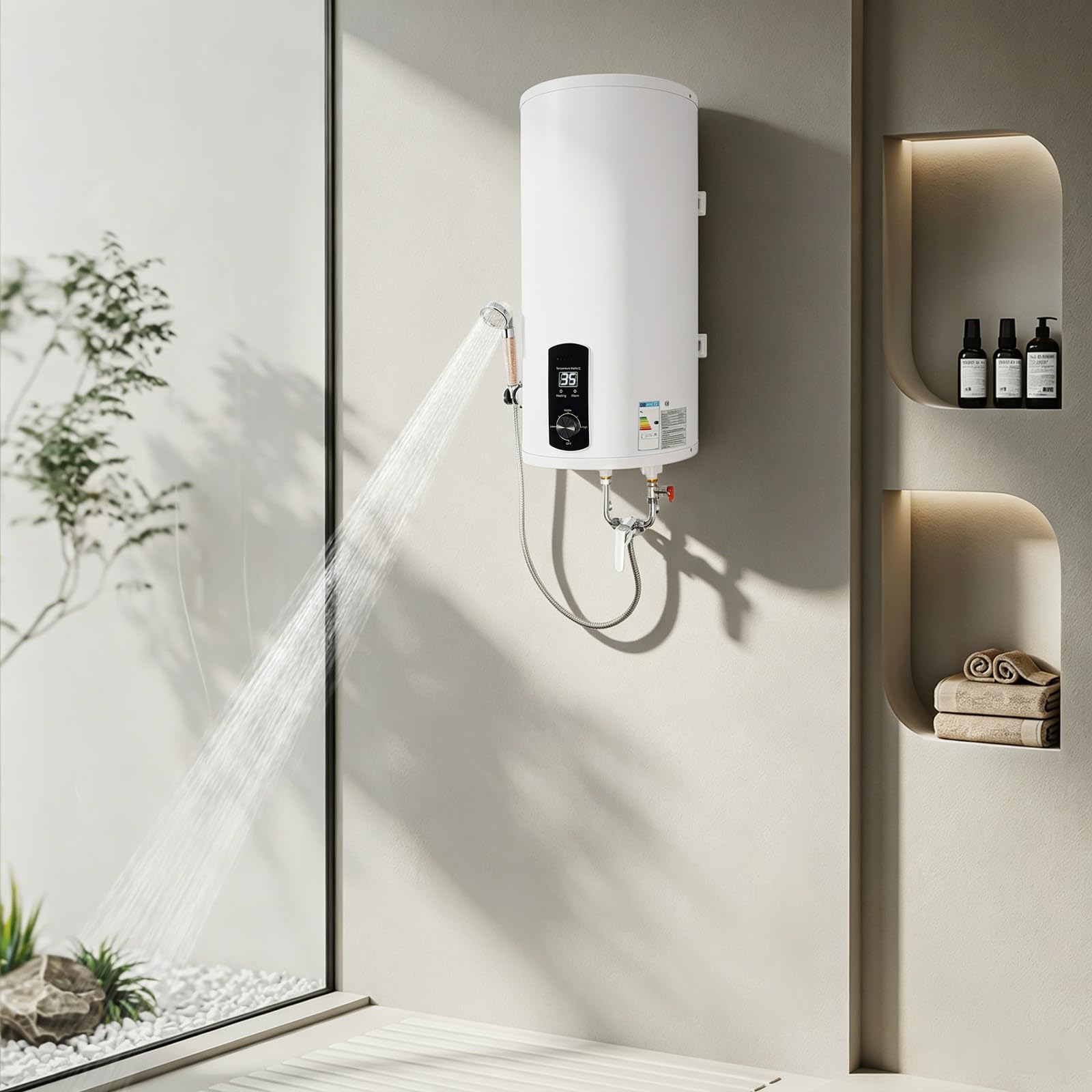 Scaldabagno elettrico, 80 l, 2000 W, serbatoio in acciaio inox, indicatore LED | Design montato a parete: capacità di 80 litri, protezione dell'acqua IPX4, spina UE