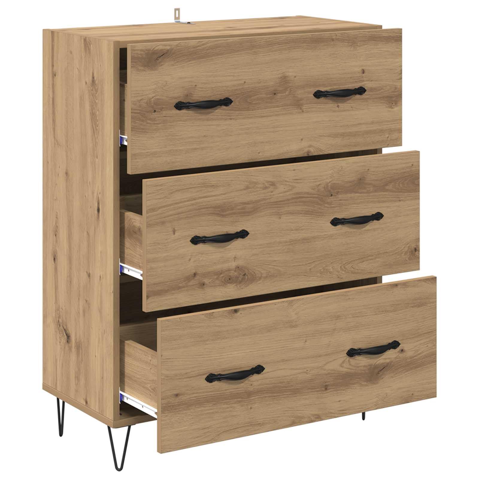 Buffet en chêne Artisan - 69,5 x 34 x 90 cm - Bois composite - Fer - Armoire de salon rustique avec tiroirs - Commode pour couloir, cuisine et chambre à coucher