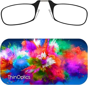ThinOptics Universal Pod Case + Rectangular Reading Glasses, Color Explosion, 44mm + 1.5
