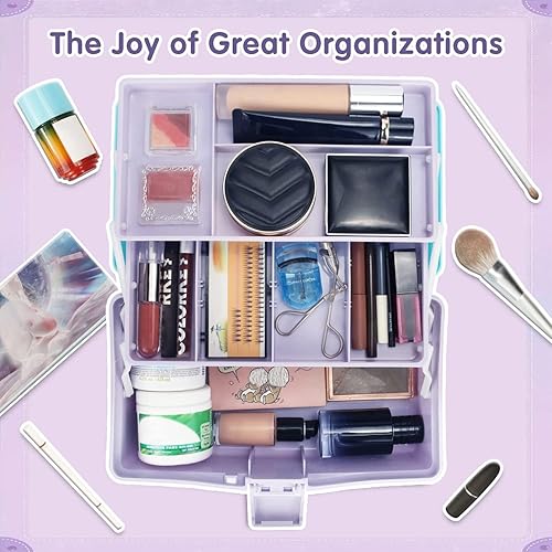 Miniatura 5 de Organizadores y almacenamiento de plástico de 3 capas de 12 pulgadas, caja de aparejos plegable portátil con asa y divisores ajustables, funda