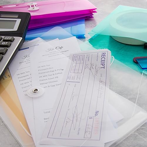 Miniatura 6 de BAZIC Sobres de polietileno de plástico, carpeta de tamaño de cupón, carpetas de archivos de cheques para recibos de facturas, cierre de cuerda,