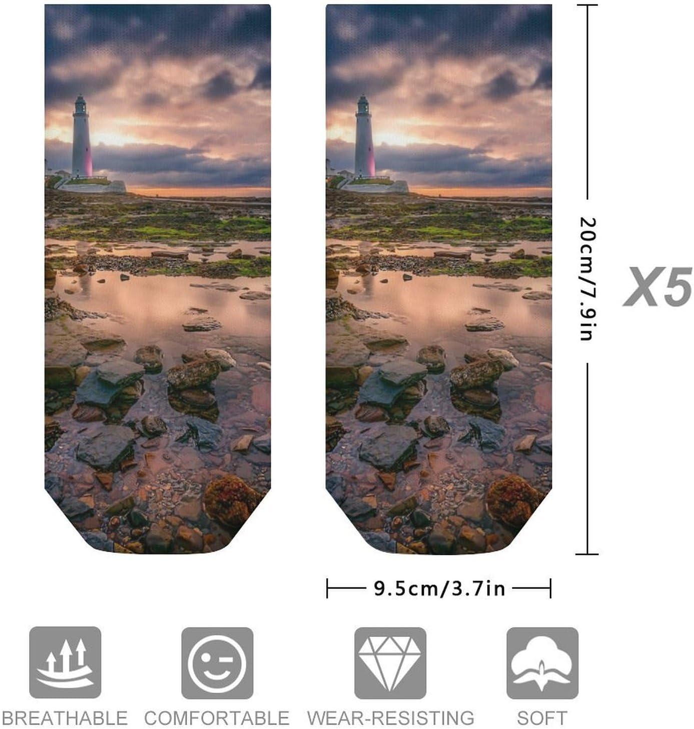 Lighthouse Whitley Bay United Kingdom No Show Ankle Socks Low Cut Non Slip Flat Boat Line 5 Pairs Set