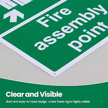 Fire Assembly Point Sign Outdoor - 400 x 300mm - 1mm Rigid Plastic | Self-Adhesive Backing & 4 Pre-Drilled Holes, Weatherproof Matte Finish, BS 5499 & EN ISO 7010 Compliant For Public Areas