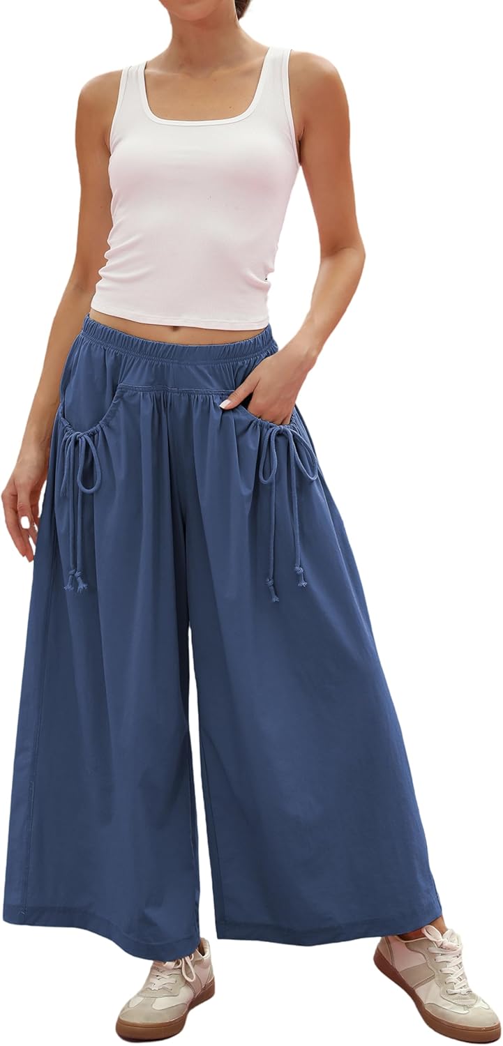 Women's Wide Leg Pants Comfy High Waisted Casual Loose Lounge Pants with Pockets - Image 2