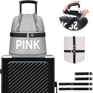 Ceuku 4 Pack Luggage Straps for Suitcases Add a Bag 2-in-1 Travel Belt Over Handle for Carry On Bag, Adjustable Luggage Strap Elastic Suitcase Strap with Alloy Buckle Hands-Free for Airport, Travel