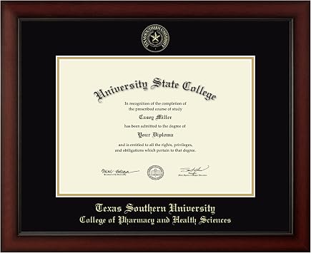 Texas Southern Pharmacy Gold Embossed Diploma Frame, 12 X 17, Seal | Texas Southern University, College Of Pharmacy And Health Sciences, Fits 12 X 17 Diploma, Horizontal, Cherry Moulding