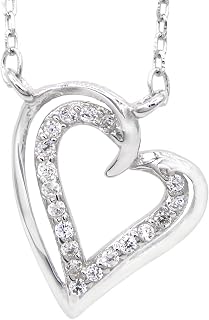 Collier Herz 925 Sterling Silber rhodiniert 19 Zirkonia 45cm lang Silberkette Halskette Kette Damen