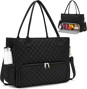 2-in-1 Insulated Lunch & Laptop Work Tote for Women, 15.6-Inch | Durable Lightweight Water-Resistant Quilted Polyester for Office, Teachers, Nurses & Daily Commutes, with 7 Organized Pockets