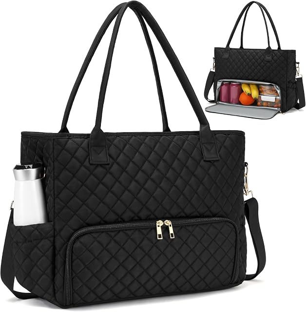 2-in-1 Insulated Lunch & Laptop Work Tote for Women, 15.6-Inch | Durable Lightweight Water-Resistant Quilted Polyester for Office, Teachers, Nurses & Daily Commutes, with 7 Organized Pockets