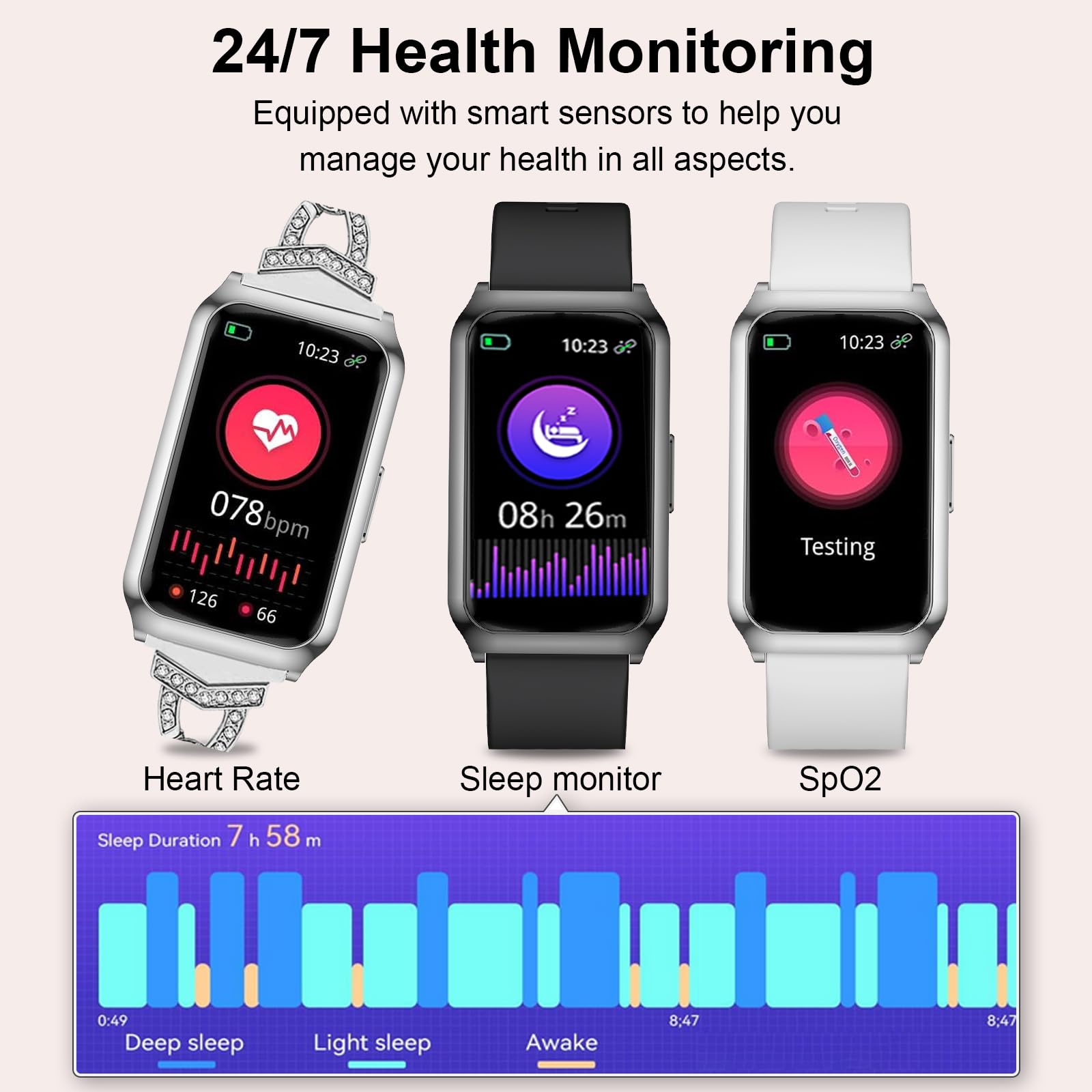 Smartwatch Damen mit Aluminiumgehäuse in Sliber, Ultra-Akkulaufzeit, 1,47 Zoll Fitness Tracker mit Pulsuhr SpO2 Schlafmonitor, 25 Sportmodi, Wasserdicht IP68 Fitnessuhr für iOS Android Phone, Silber