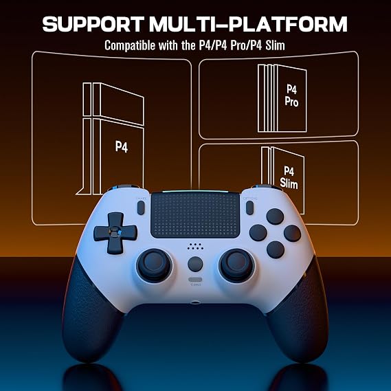 CHEREEKI Wireless Controller for PS4, Compatible with P-S4/Slim/Pro Bluetooth Gamepad Joystick PS4 Remote Control with Paddles Dual Vibration Turbo Six Axis Touch Panel Stereo Headphone Jack White